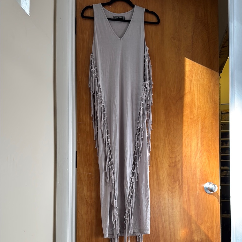 Religion Gray Fringe Maxi Dress